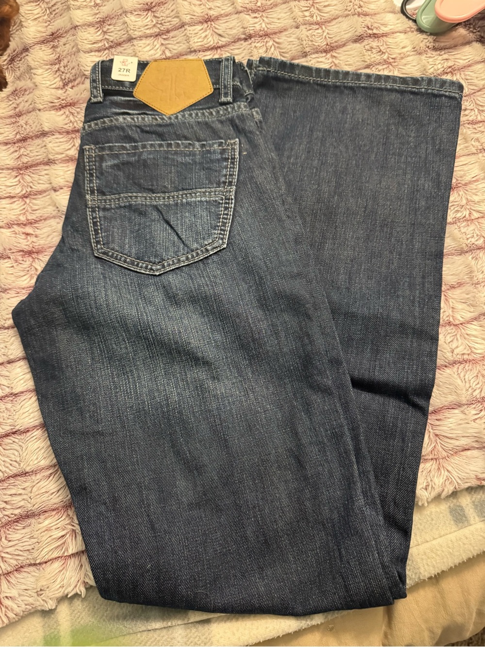 Tin Haul women’s Bootcut Jeans - Dark Blue with Tan Patch